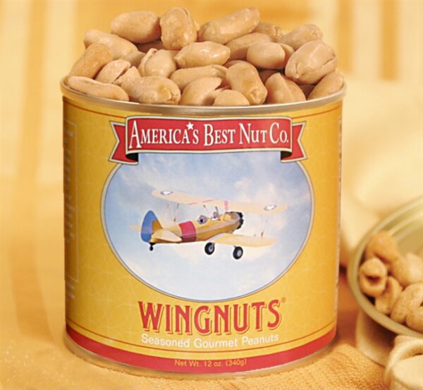 Yellow can of gourmet peanuts from America’s Best Nut Co.
